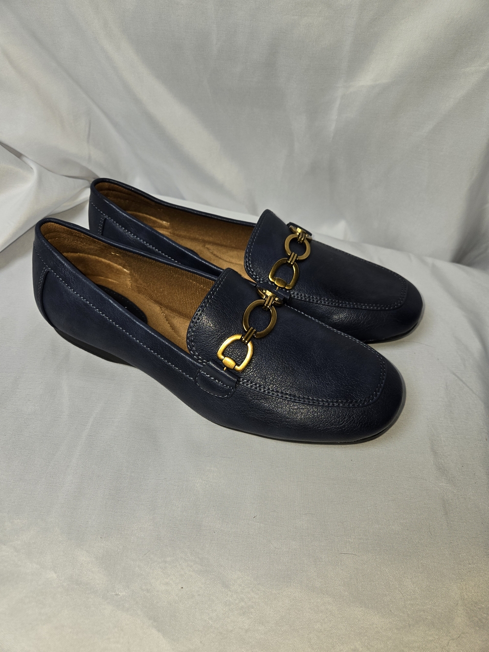 Classic Navy Leather Bit Loafers for Women